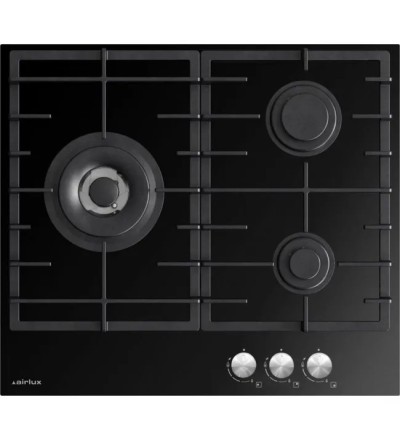 Plaque 60 cm 3 gaz Verre/Noire AIRL